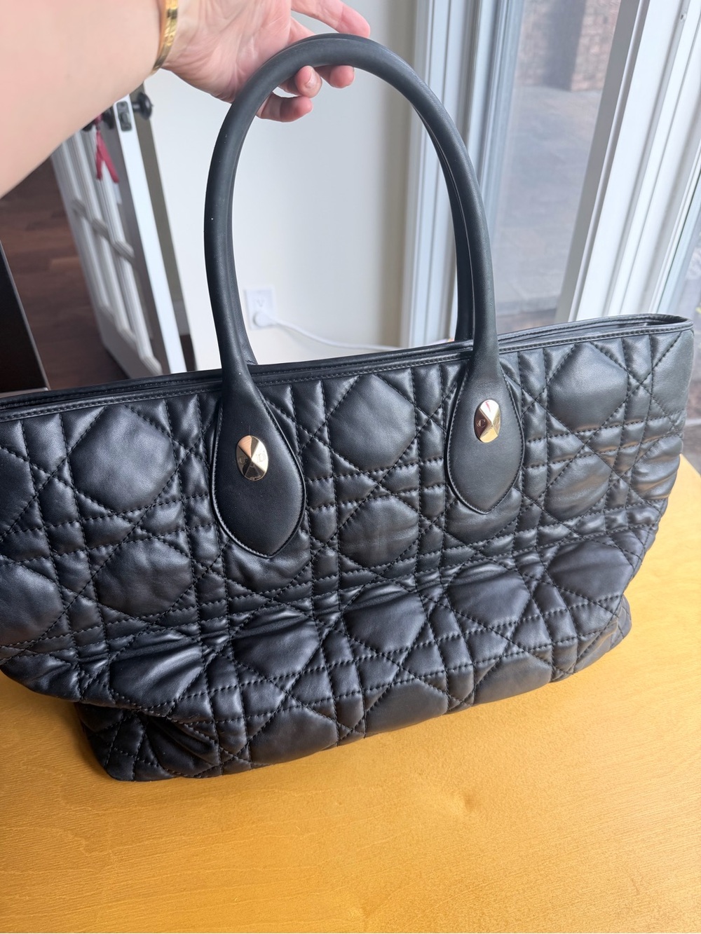Dior Black Quilted Leather Tote with Gold Accents